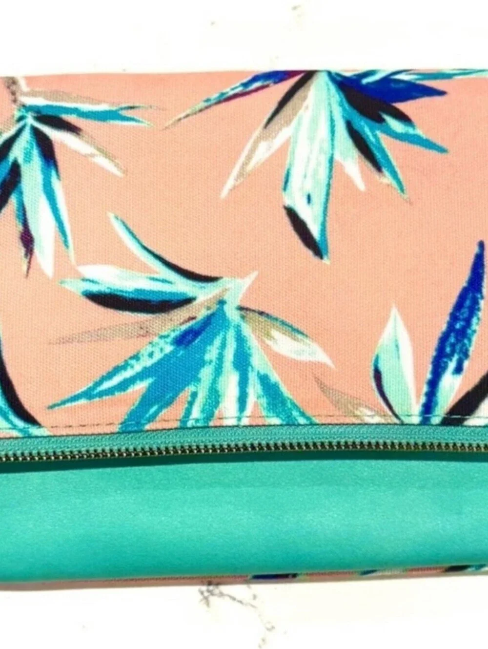 Anthropologie Mint and Pink Floral Envelope Clutch Reversible